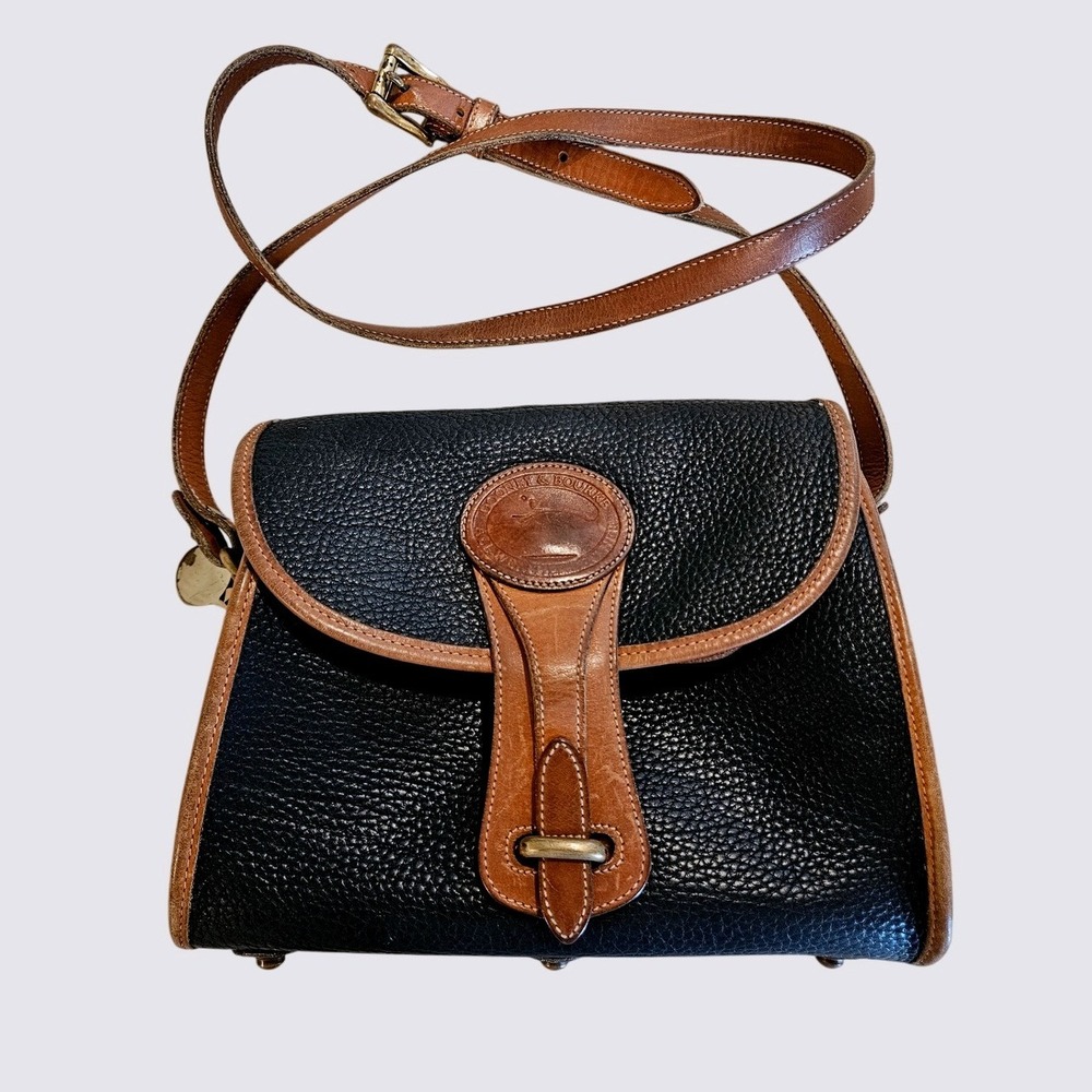 Dooney & Bourke Vintage‎ All Weather Leather Crossbody Bag Black Tan Duck Logo